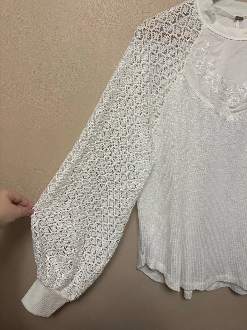 Free People Sweetest Thing Thermal Top Ivory White Size Large NWT New